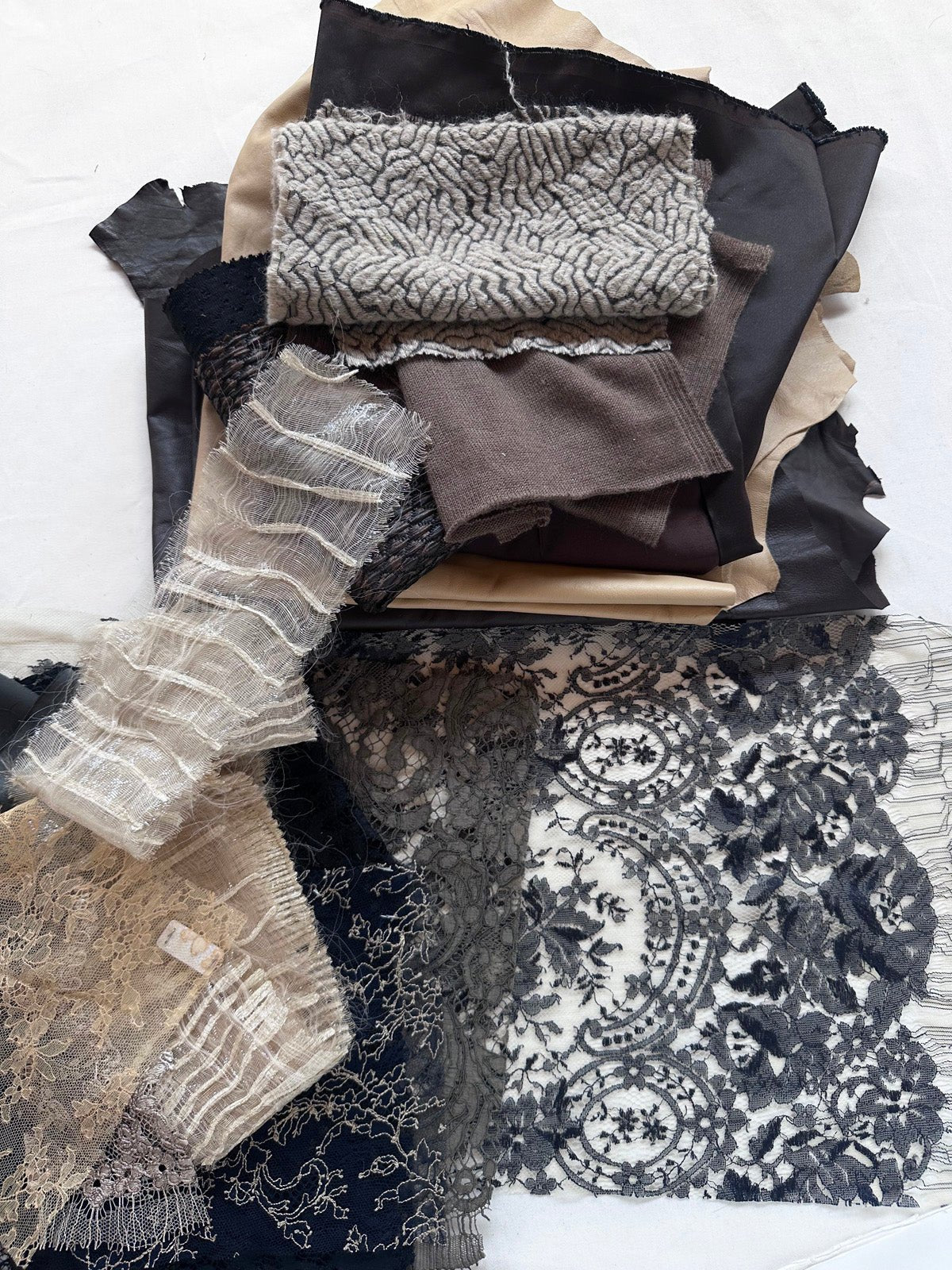 Leather, Cashmere, And Lace Flesh Tones - L'Etoffe Fabrics LLC