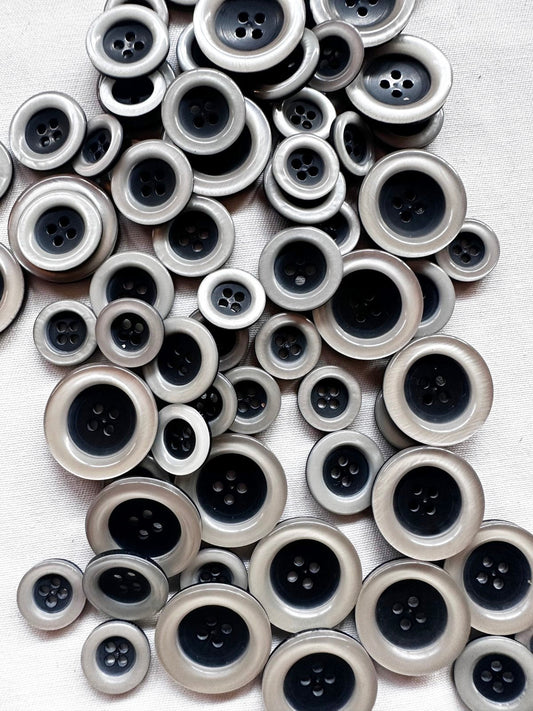 Light Grey Navy Pearl Ridge Buttons - L'Etoffe Fabrics LLC