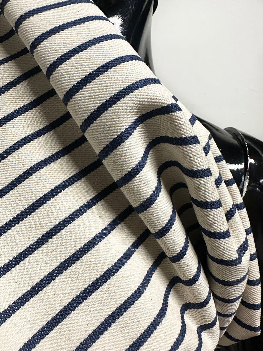 Lightweight Natural with Navy Striped Denim - L'Etoffe Fabrics LLC