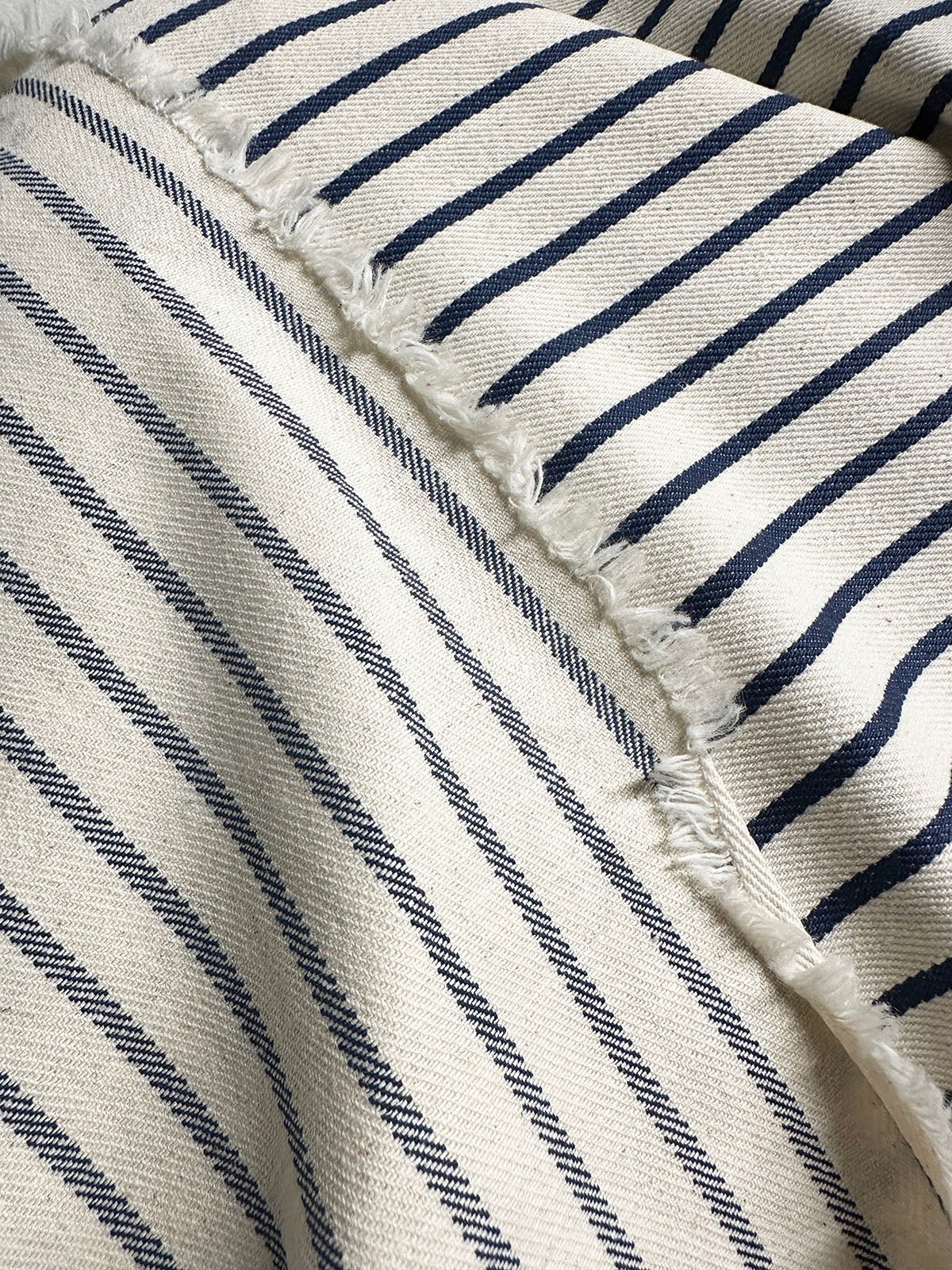 Lightweight Natural with Navy Striped Denim - L'Etoffe Fabrics LLC
