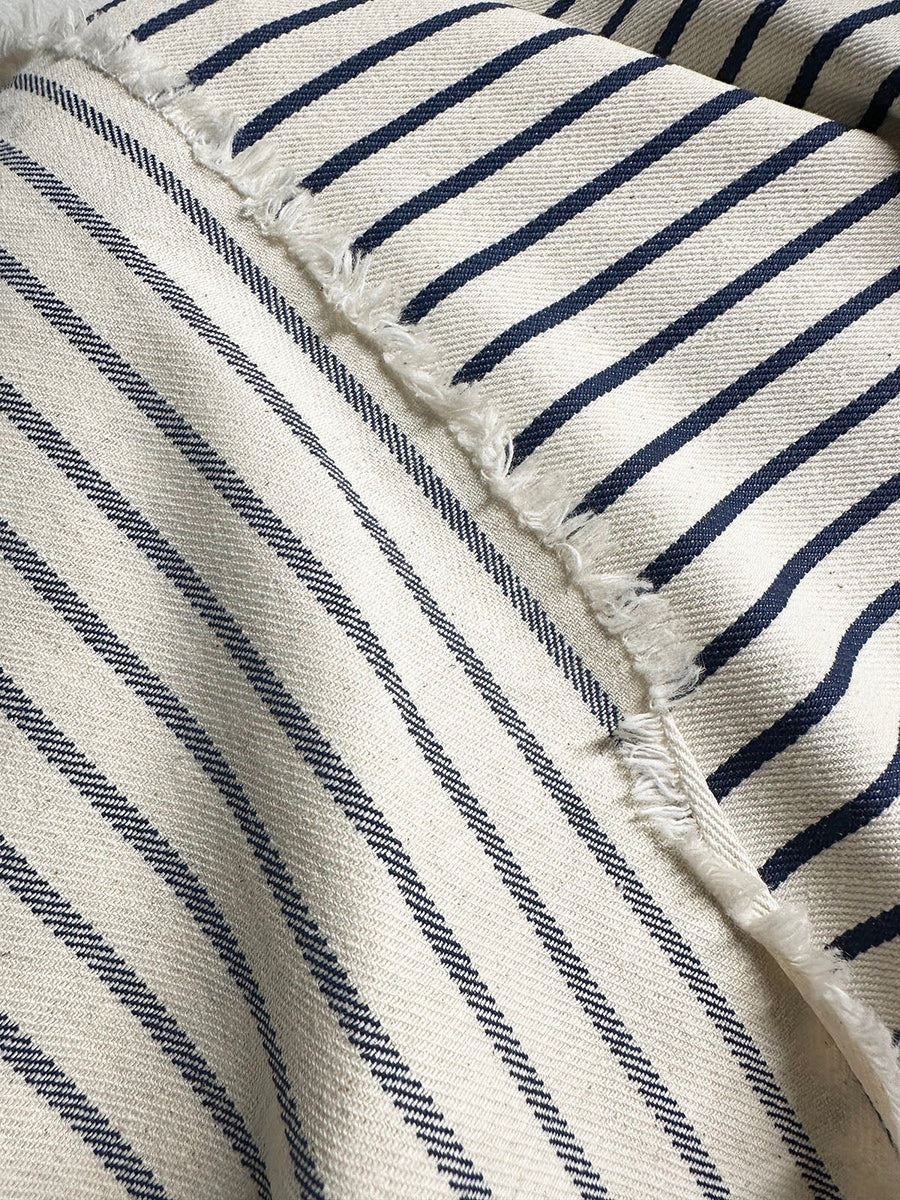 Lightweight Natural with Navy Striped Denim - L'Etoffe Fabrics LLC
