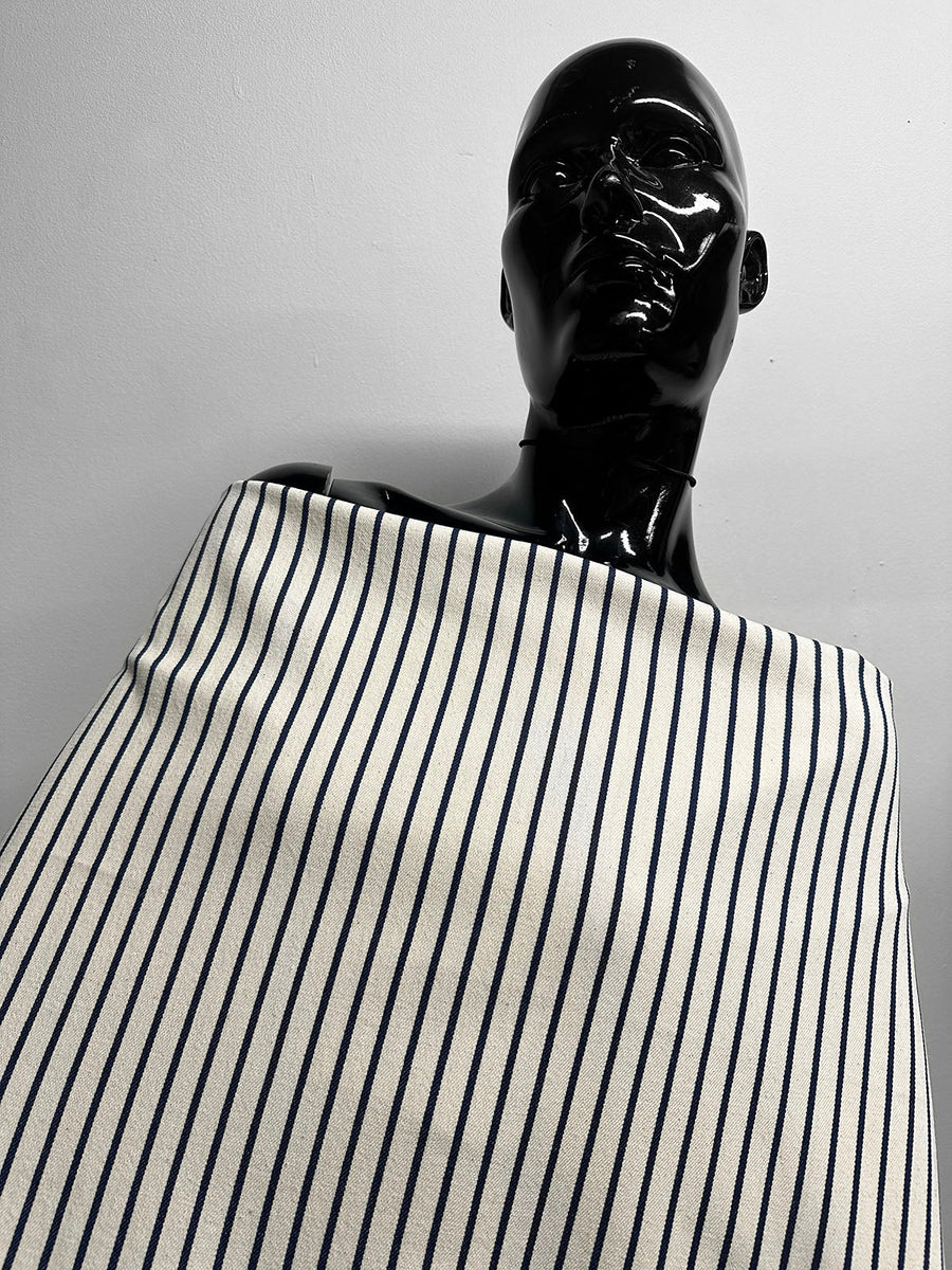 Lightweight Natural with Navy Striped Denim - L'Etoffe Fabrics LLC