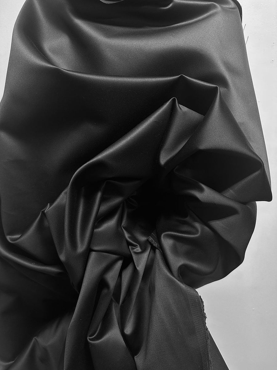 Luxury Black Cotton Satin Suiting - L'Etoffe Fabrics LLC