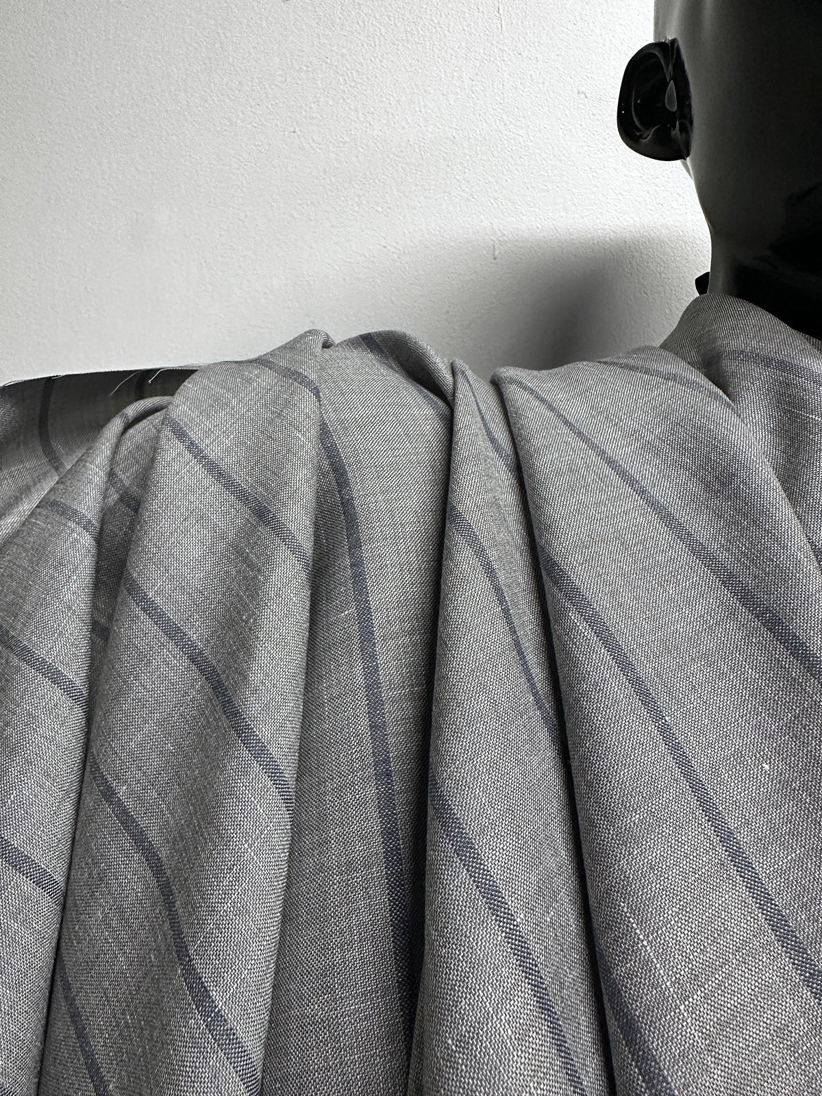 Luxury Italian Striped Shirting Gray Slub with a Chambray Navy Stripe - L'Etoffe Fabrics LLC