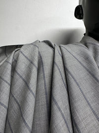 Luxury Italian Striped Shirting Gray Slub with a Chambray Navy Stripe - L'Etoffe Fabrics LLC