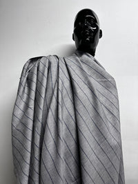Luxury Italian Striped Shirting Gray Slub with a Chambray Navy Stripe - L'Etoffe Fabrics LLC