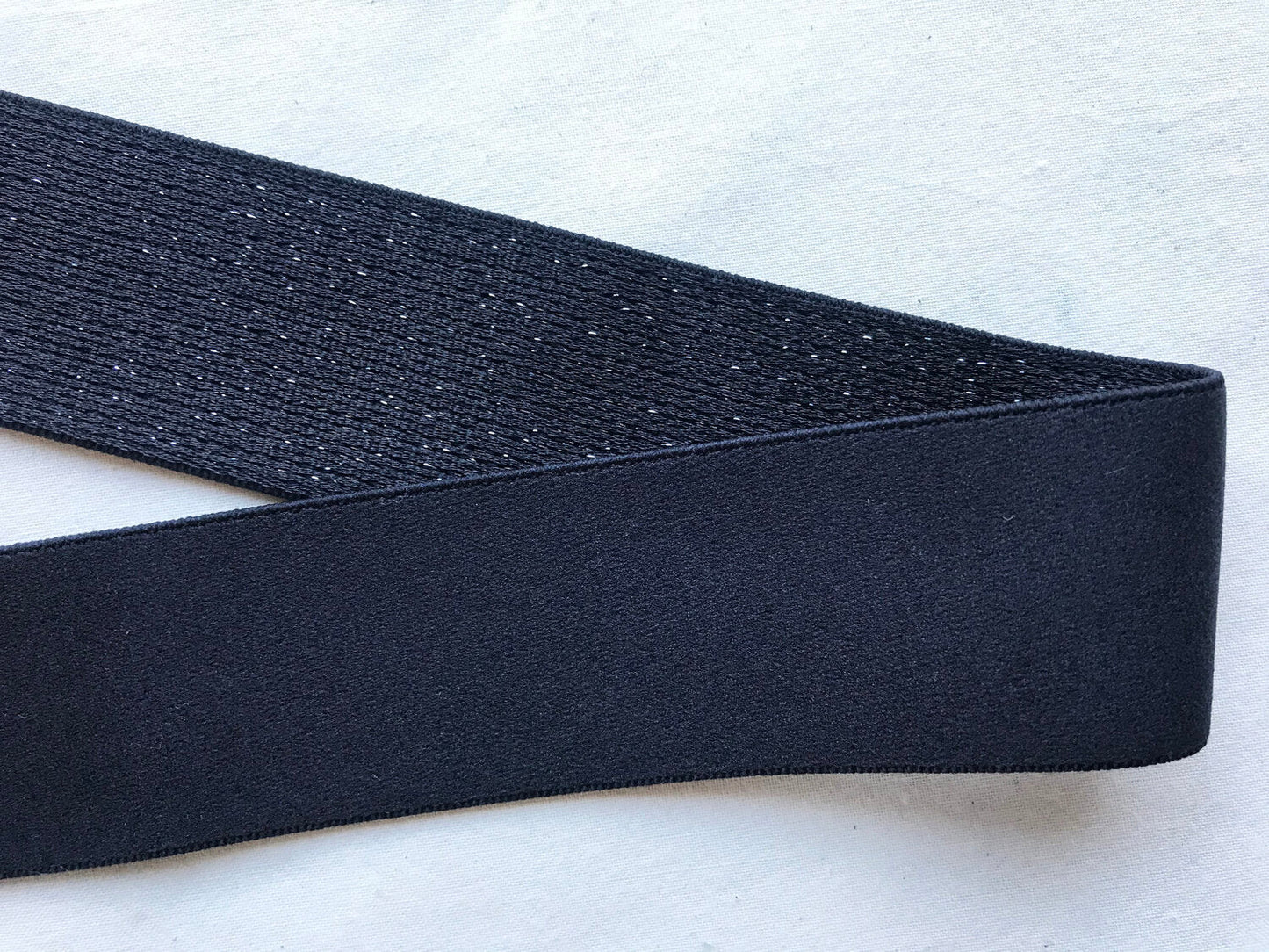 Luxury Lamé Satin Waistband Elastic Silver, Navy, Black 40mm - L'Etoffe Fabrics LLC