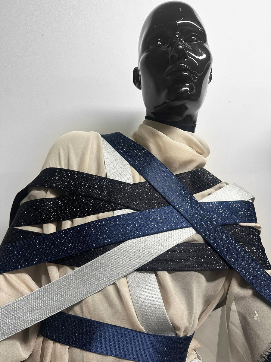 Luxury Lamé Satin Waistband Elastic Silver, Navy, Black 40mm - L'Etoffe Fabrics LLC
