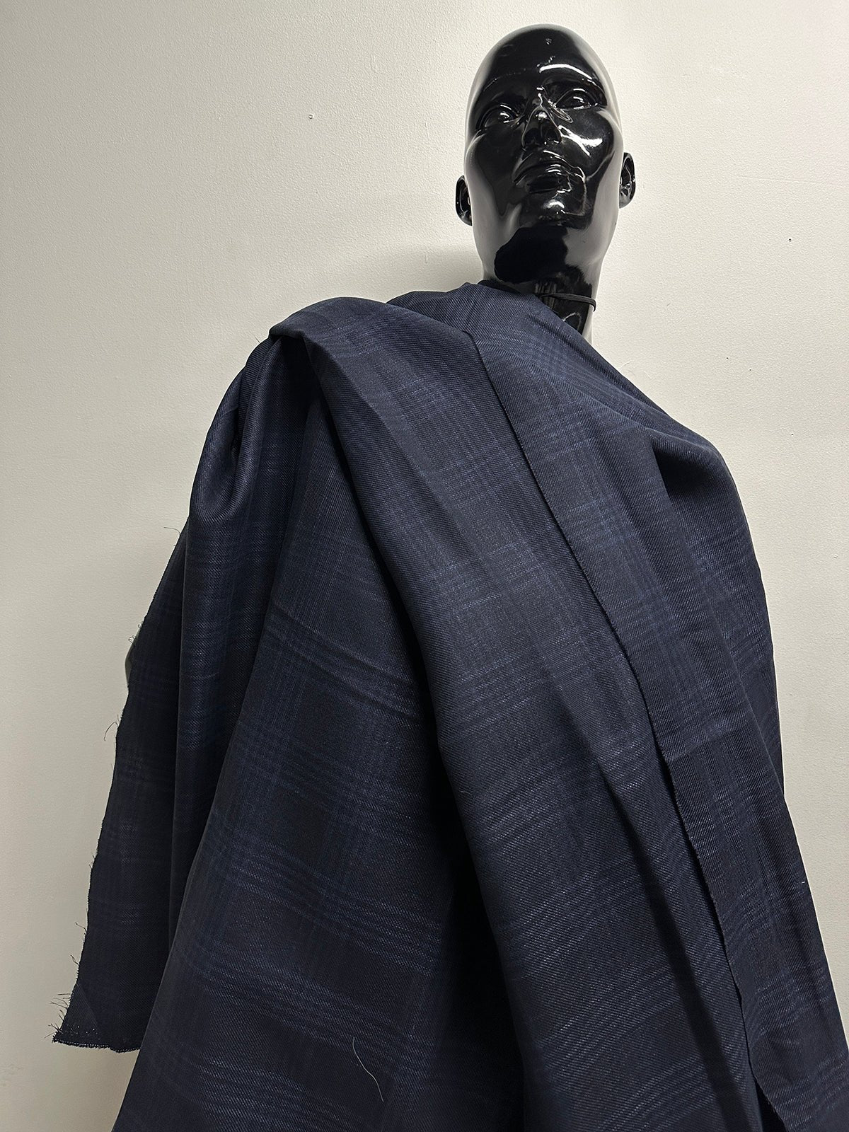 Luxury Linen Wool Soft Check Indigo Blue Shirting - 1 - L'Etoffe Fabrics LLC