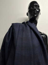 Luxury Linen Wool Soft Check Indigo Blue Shirting - 1 - L'Etoffe Fabrics LLC