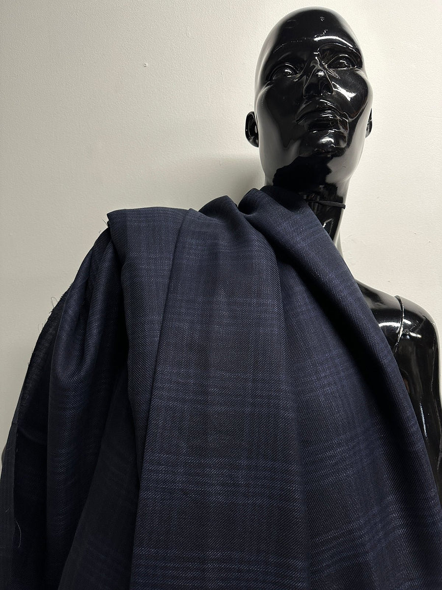 Luxury Linen Wool Soft Check Indigo Blue Shirting - 1 - L'Etoffe Fabrics LLC