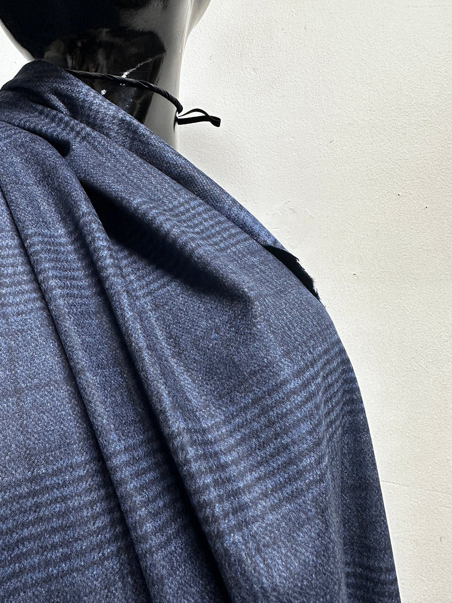 Luxury Sumer Cashmere Blue Melange Glenplaid - 12 - L'Etoffe Fabrics LLC