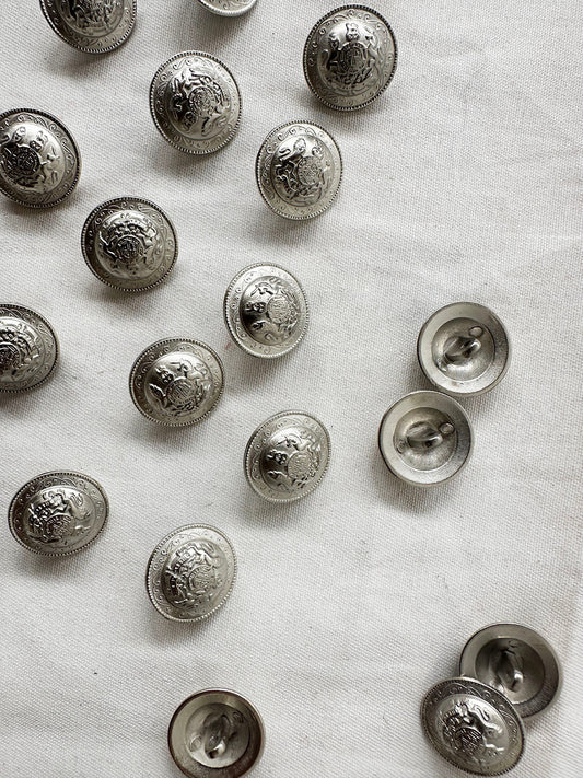 Matte Steel Coat Of Arms Dome Buttons - L'Etoffe Fabrics LLC
