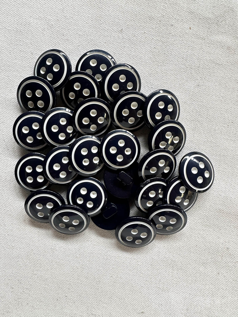 Midnight Faux Round 4 Hole Buttons With White - L'Etoffe Fabrics LLC