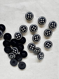 Midnight Faux Round 4 Hole Buttons With White - L'Etoffe Fabrics LLC