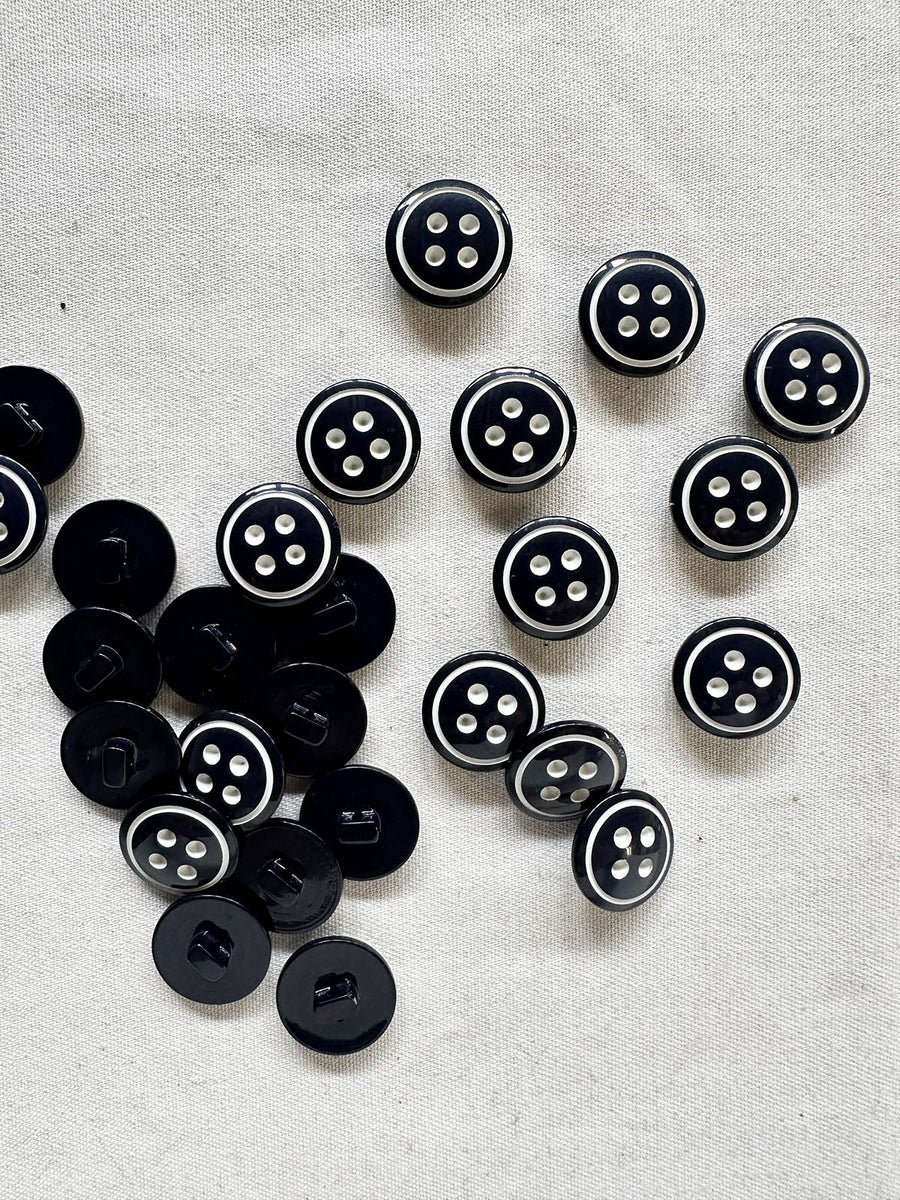 Midnight Faux Round 4 Hole Buttons With White - L'Etoffe Fabrics LLC