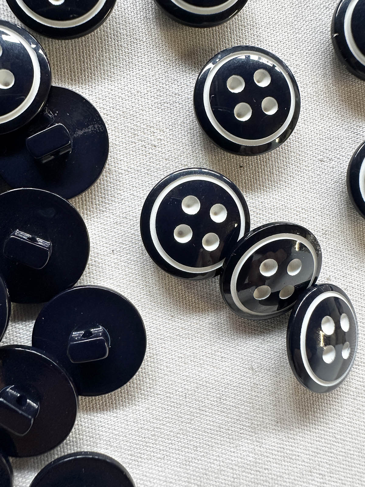 Midnight Faux Round 4 Hole Buttons With White - L'Etoffe Fabrics LLC