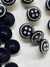 Midnight Faux Round 4 Hole Buttons With White - L'Etoffe Fabrics LLC