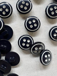 Midnight Faux Round 4 Hole Buttons With White - L'Etoffe Fabrics LLC