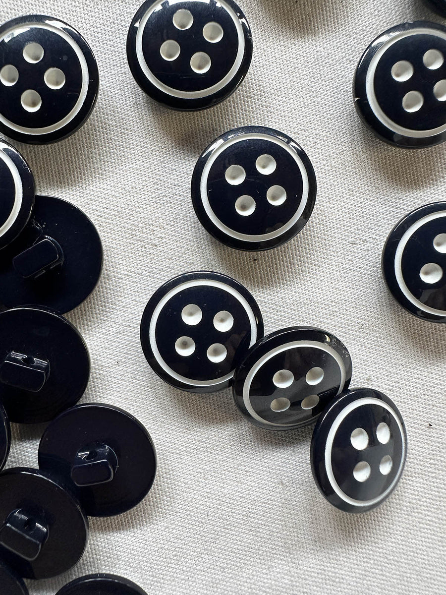Midnight Faux Round 4 Hole Buttons With White - L'Etoffe Fabrics LLC