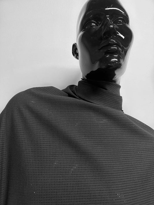 Minimal Black Wool Graph Stretch Shirting - L'Etoffe Fabrics LLC