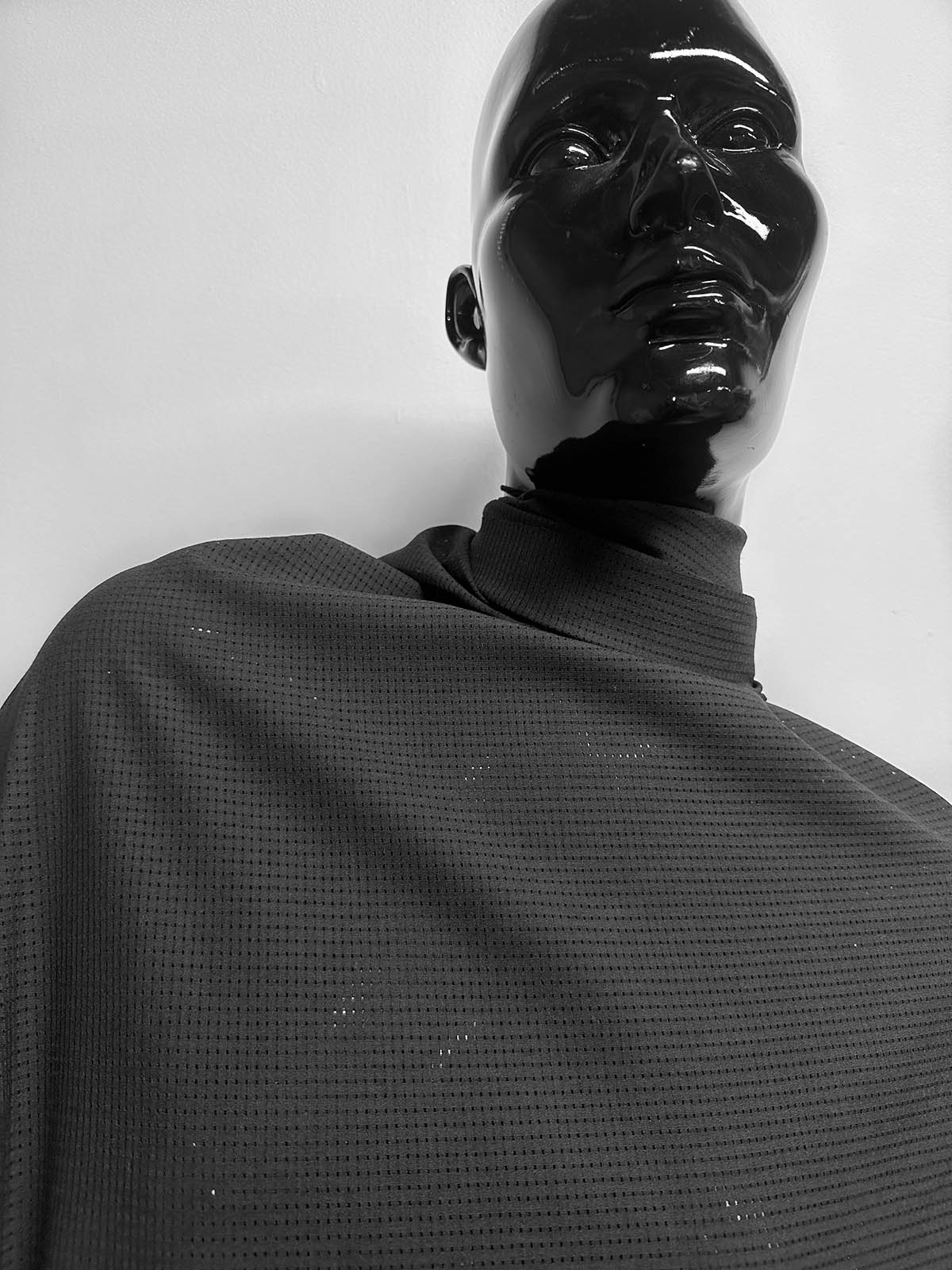 Minimal Black Wool Graph Stretch Shirting - L'Etoffe Fabrics LLC