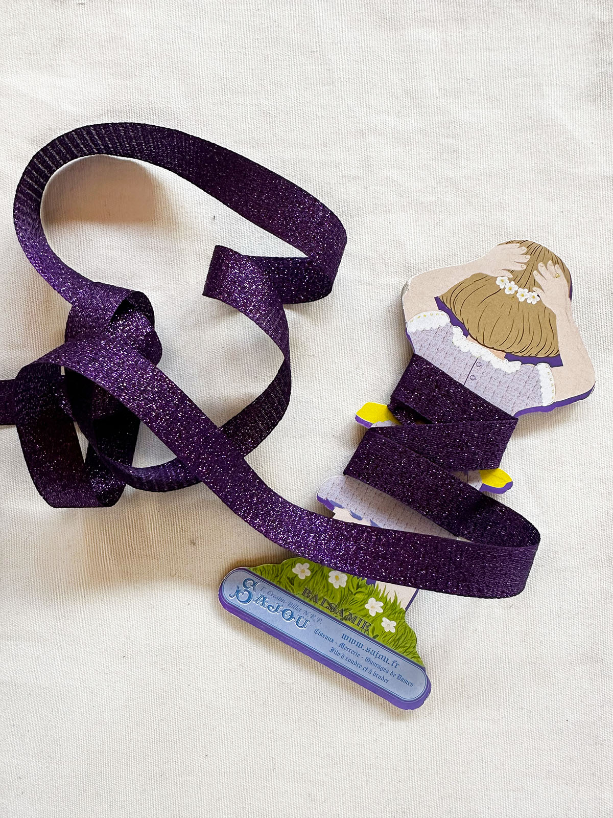Mokuba Purple Glitter Ribbon On Sajou Ribbon Card - L'Etoffe Fabrics LLC