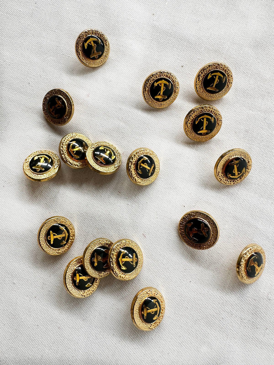 Navy Gold Anchor Buttons - L'Etoffe Fabrics LLC