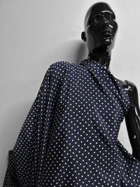 Navy Polka Dot Silk Crepe De Chine - L'Etoffe Fabrics LLC