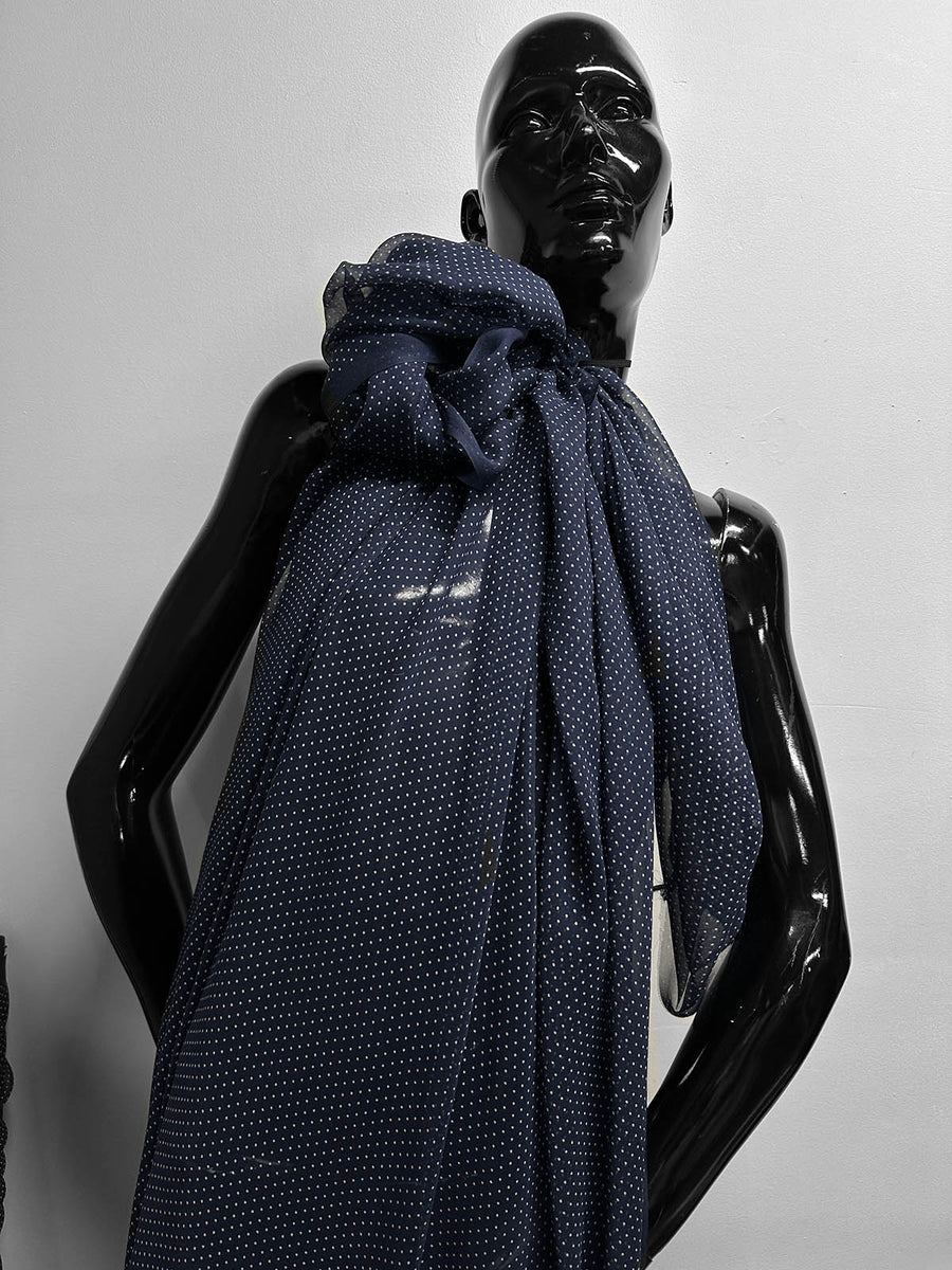 Navy Silk Chiffon Polka Dot - L'Etoffe Fabrics LLC