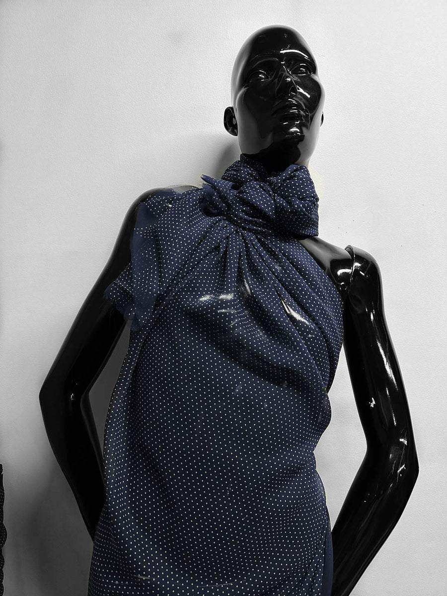 Navy Silk Chiffon Polka Dot - L'Etoffe Fabrics LLC