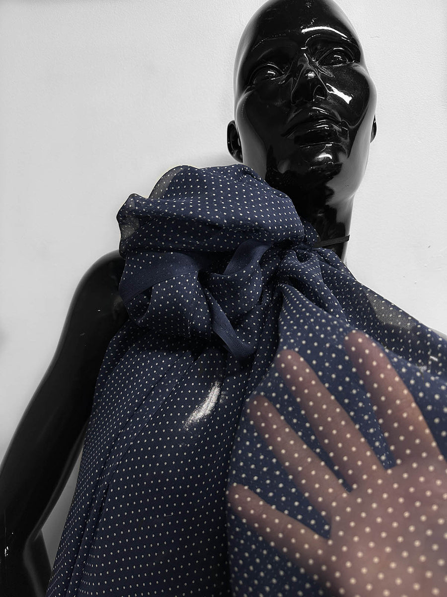 Navy Silk Chiffon Polka Dot - L'Etoffe Fabrics LLC