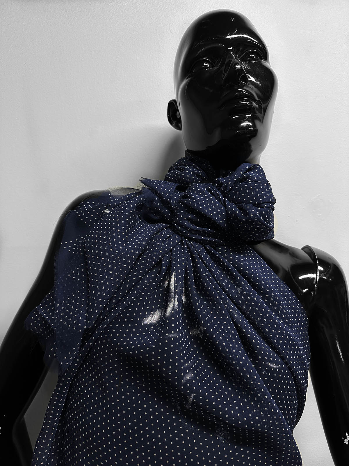 Navy Silk Chiffon Polka Dot - L'Etoffe Fabrics LLC