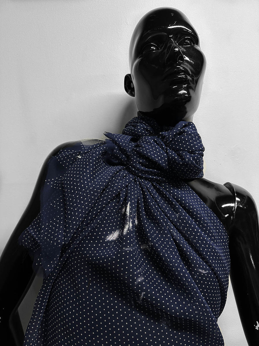 Navy Silk Chiffon Polka Dot - L'Etoffe Fabrics LLC