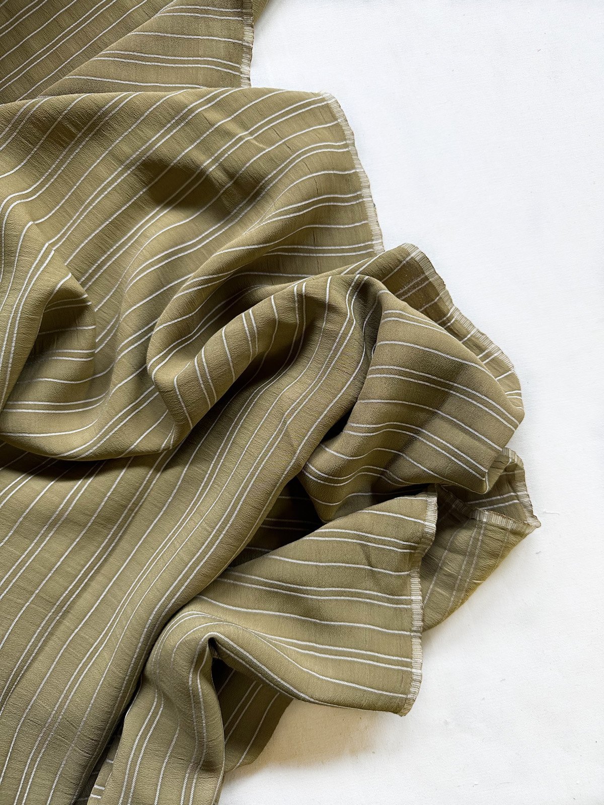 Olive Striped Rayon Crepe - L'Etoffe Fabrics LLC