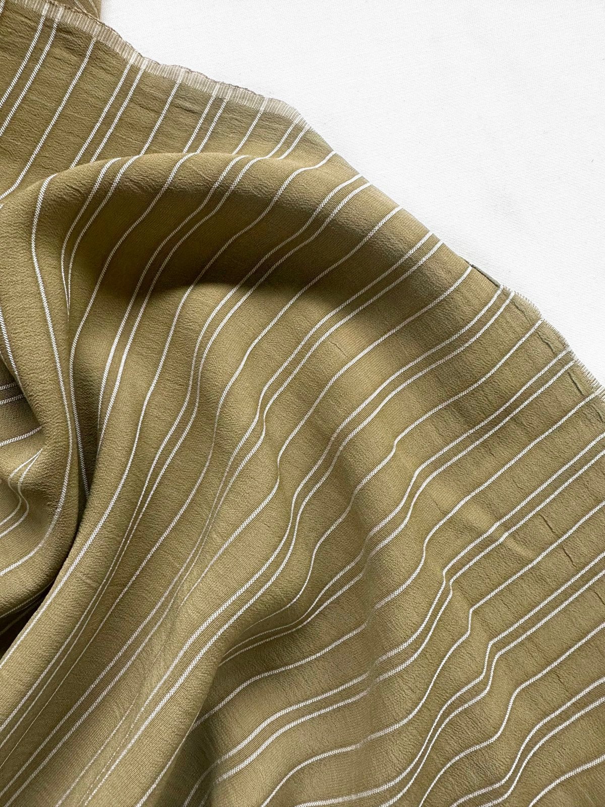 Olive Striped Rayon Crepe - L'Etoffe Fabrics LLC