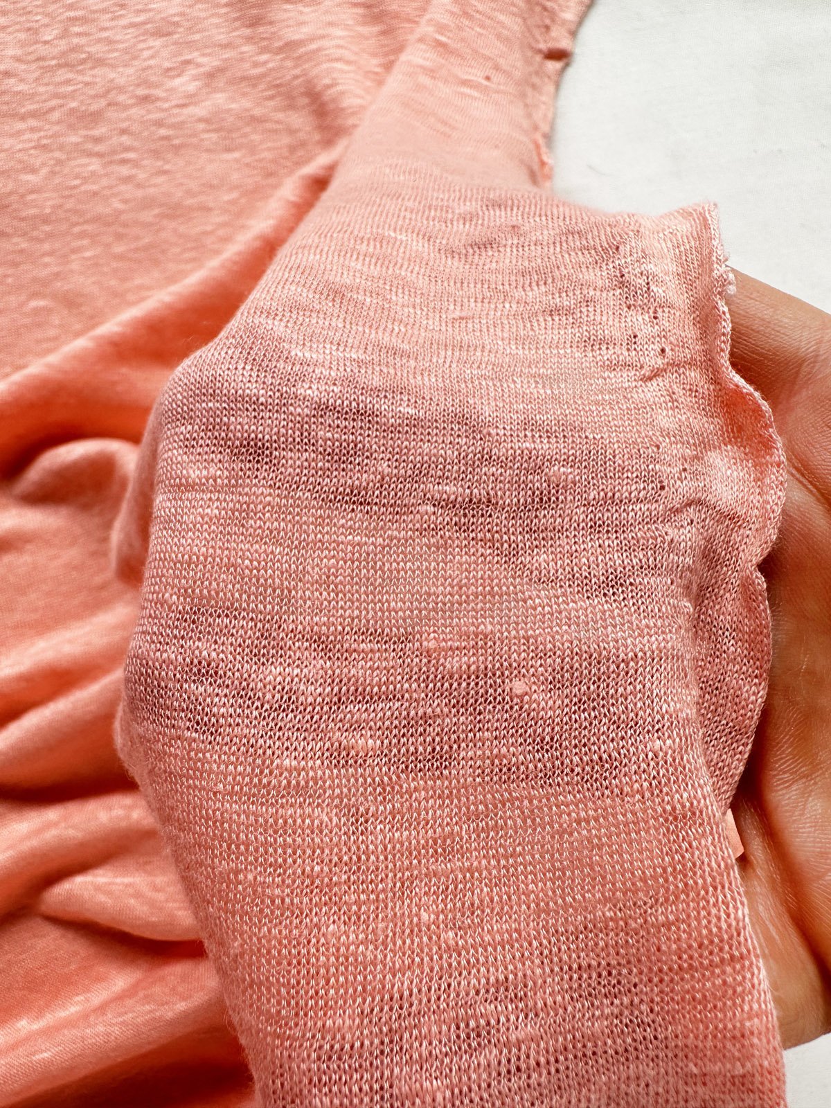 Peachy Coral Linen Knit - L'Etoffe Fabrics LLC