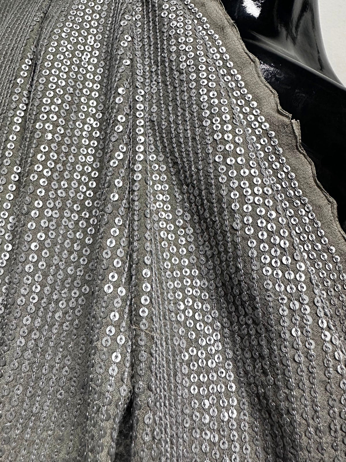 Per 1/2 Yard Weisbrod Gunmetal Sequined Silk Georgette - L'Etoffe Fabrics LLC