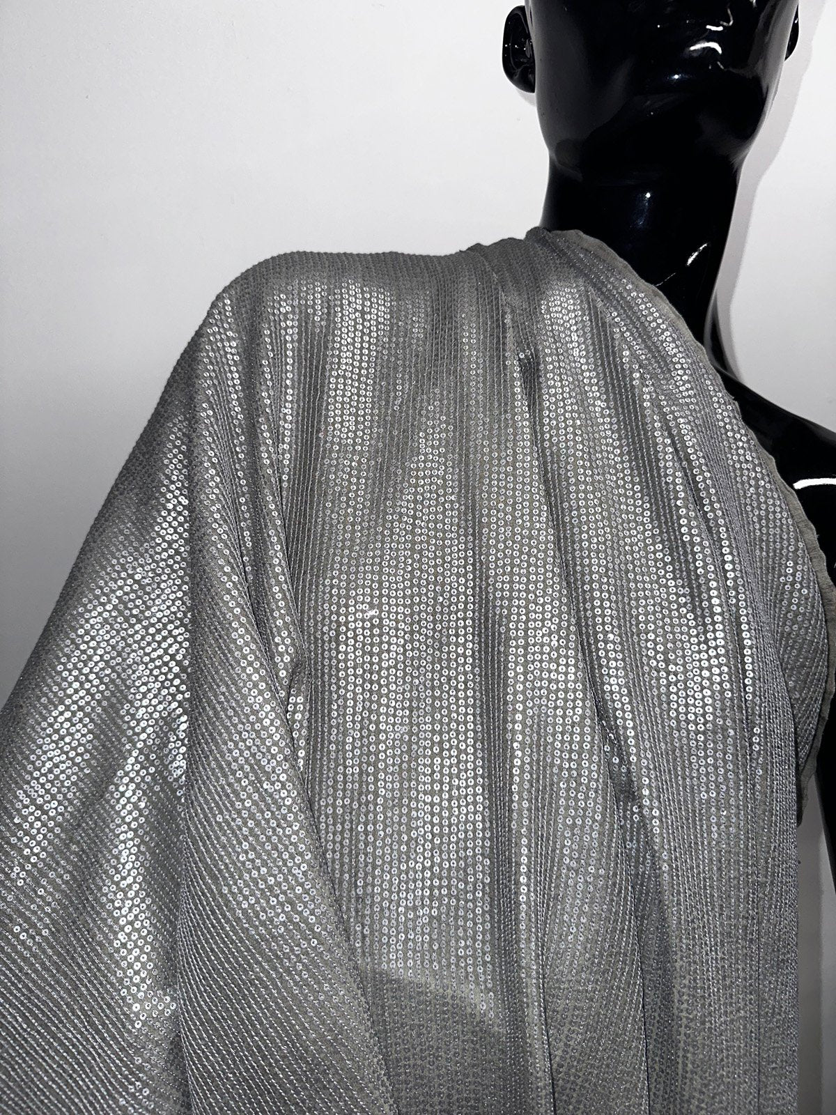 Per 1/2 Yard Weisbrod Gunmetal Sequined Silk Georgette - L'Etoffe Fabrics LLC