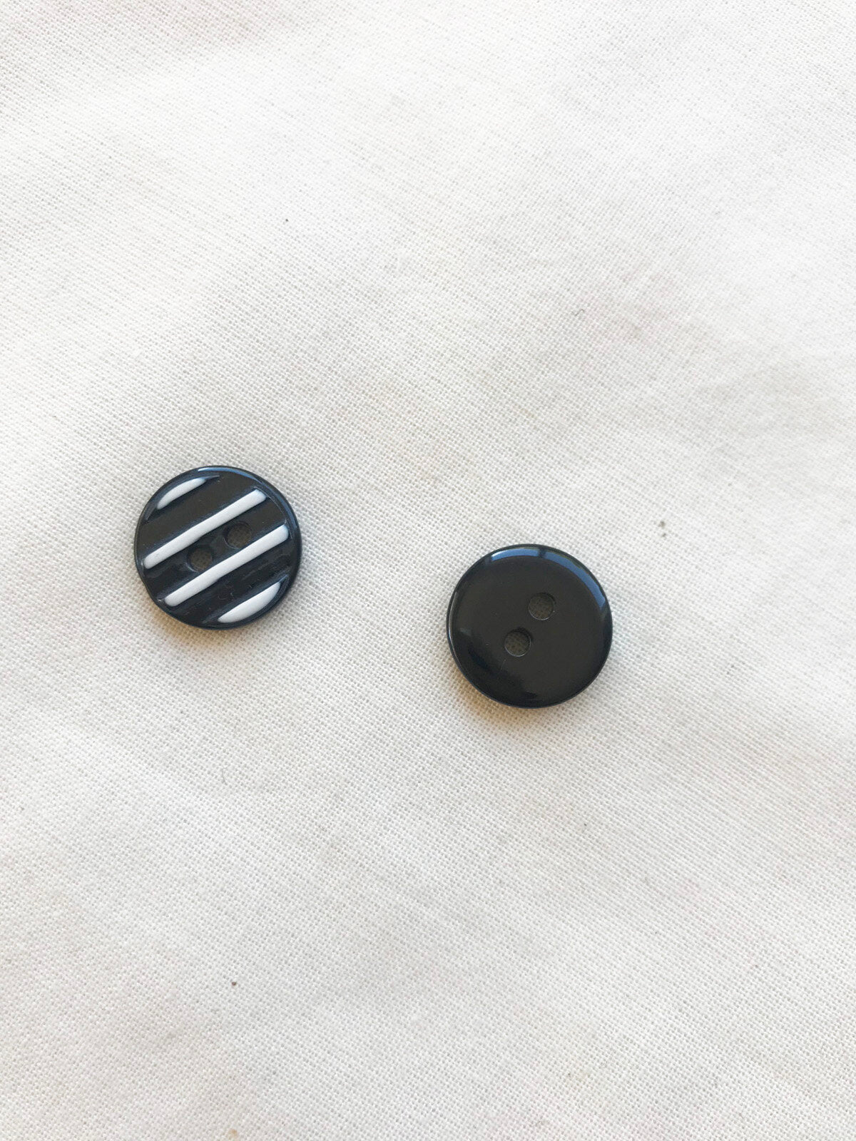 Per Dozen White Striped Black Designer Buttons - L'Etoffe Fabrics LLC