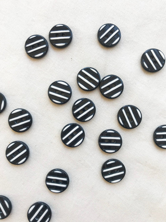 Per Dozen White Striped Black Designer Buttons - L'Etoffe Fabrics LLC