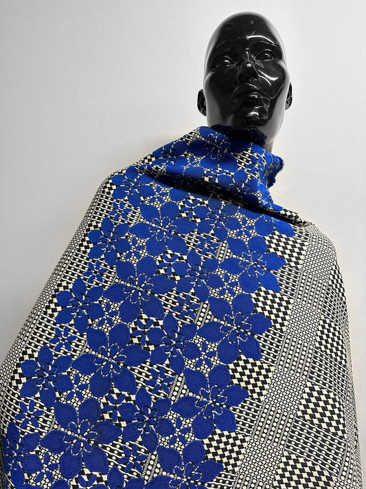 Per Panel Graphic Blue Floral Border Suiting BEYOND - L'Etoffe Fabrics LLC