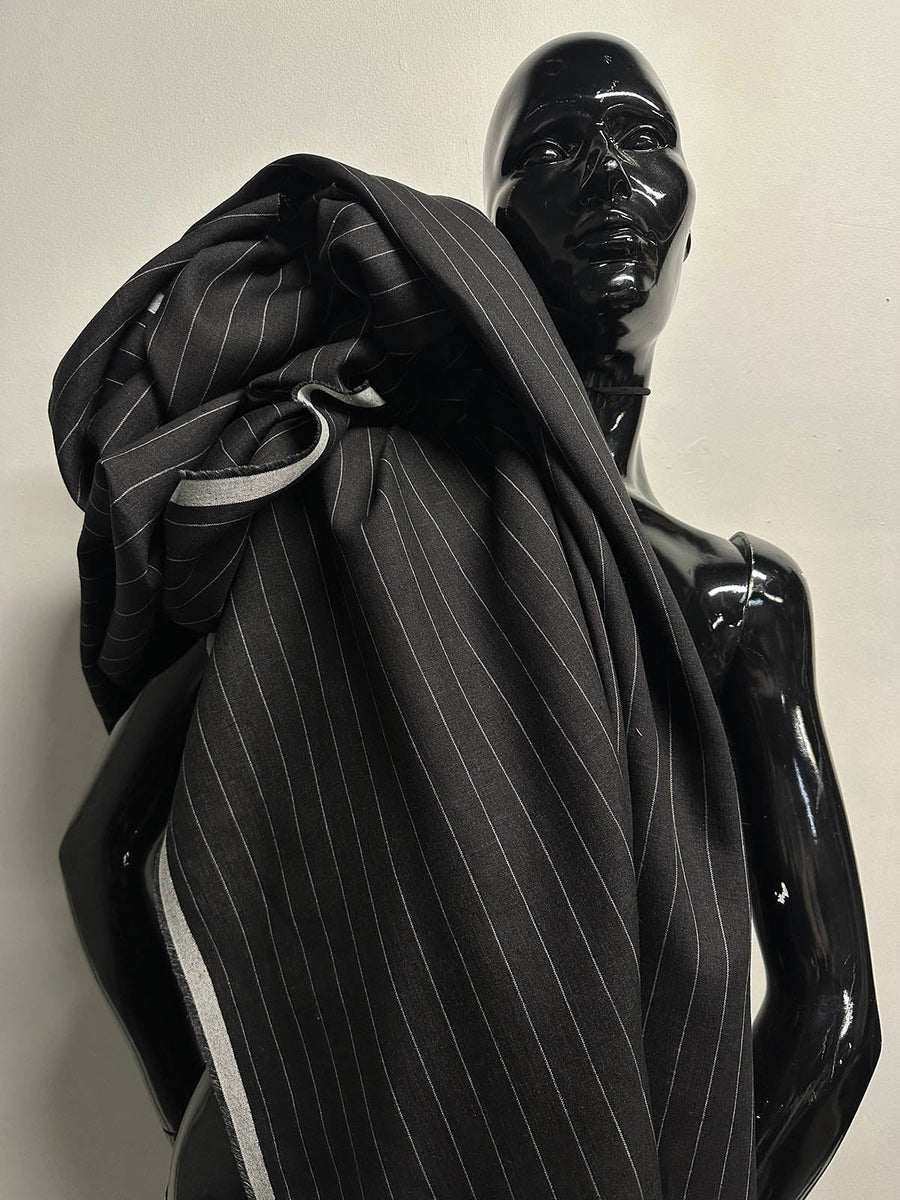 Precut Italian Summer Charcoal Linen Pinstripe - L'Etoffe Fabrics LLC
