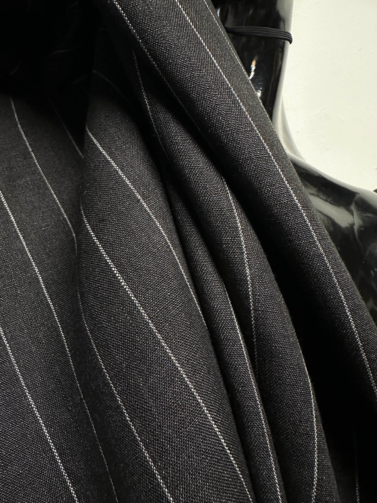 Precut Italian Summer Charcoal Linen Pinstripe - L'Etoffe Fabrics LLC