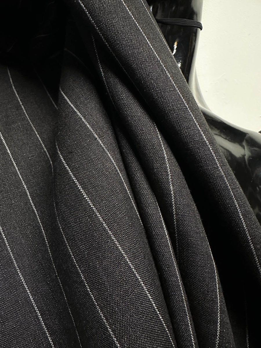 Precut Italian Summer Charcoal Linen Pinstripe - L'Etoffe Fabrics LLC