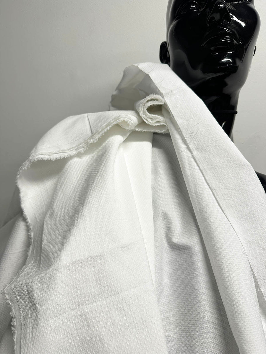 Premium Canclini Fine White Cotton Diamond Dobby - L'Etoffe Fabrics LLC