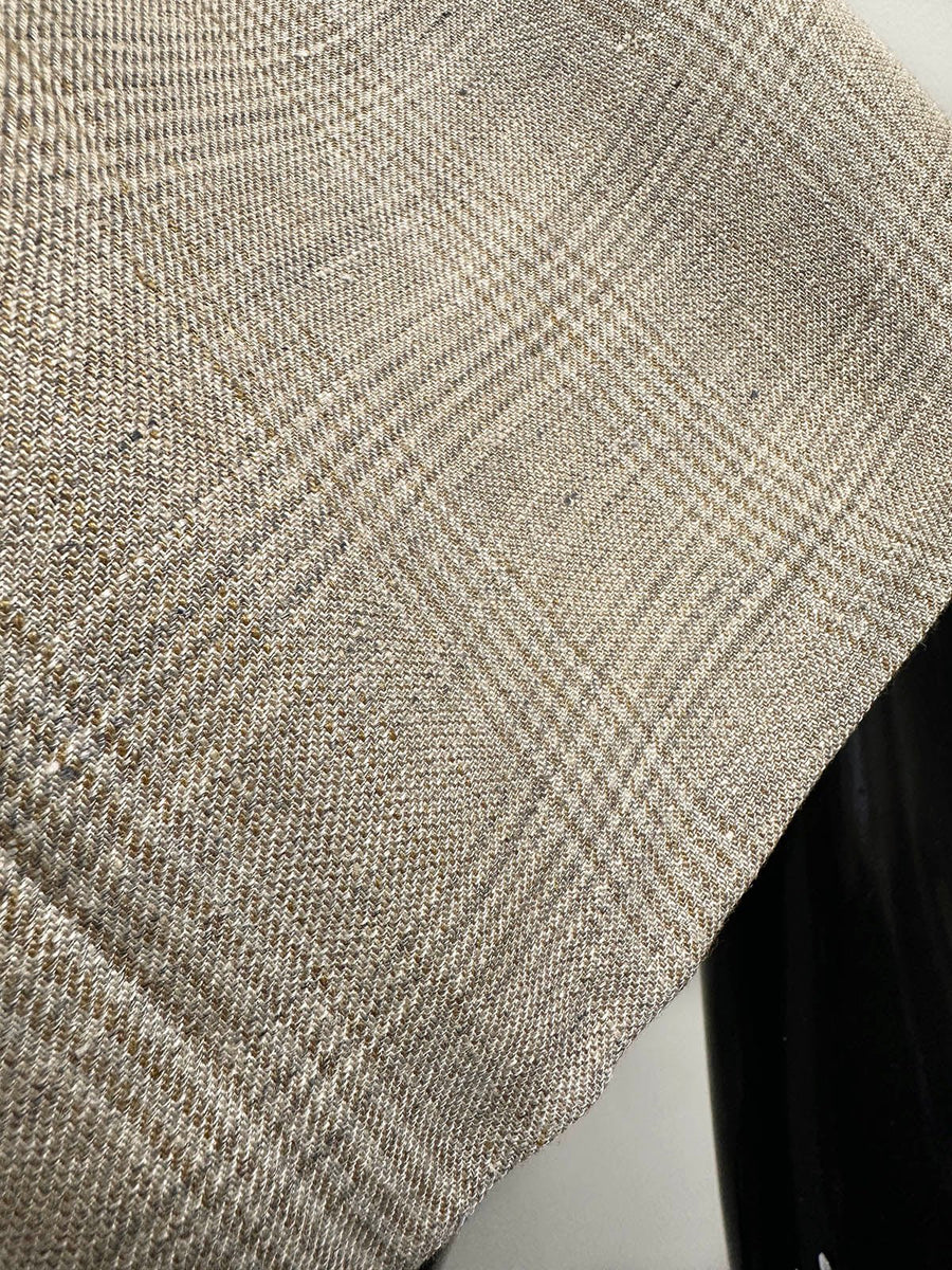 Premium Honey Wheat Glenplaid Linen Summer Suiting - L'Etoffe Fabrics LLC