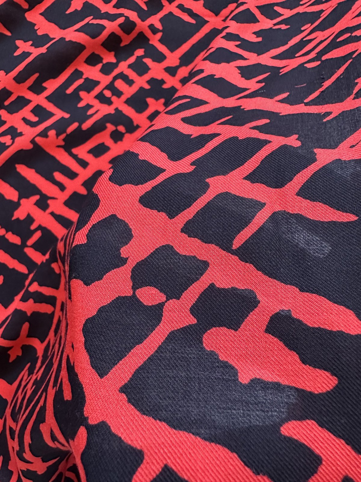 Red and Black Rayon Challis - L'Etoffe Fabrics LLC