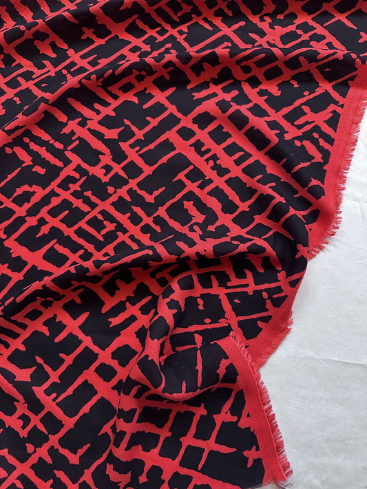 Red and Black Rayon Challis - L'Etoffe Fabrics LLC