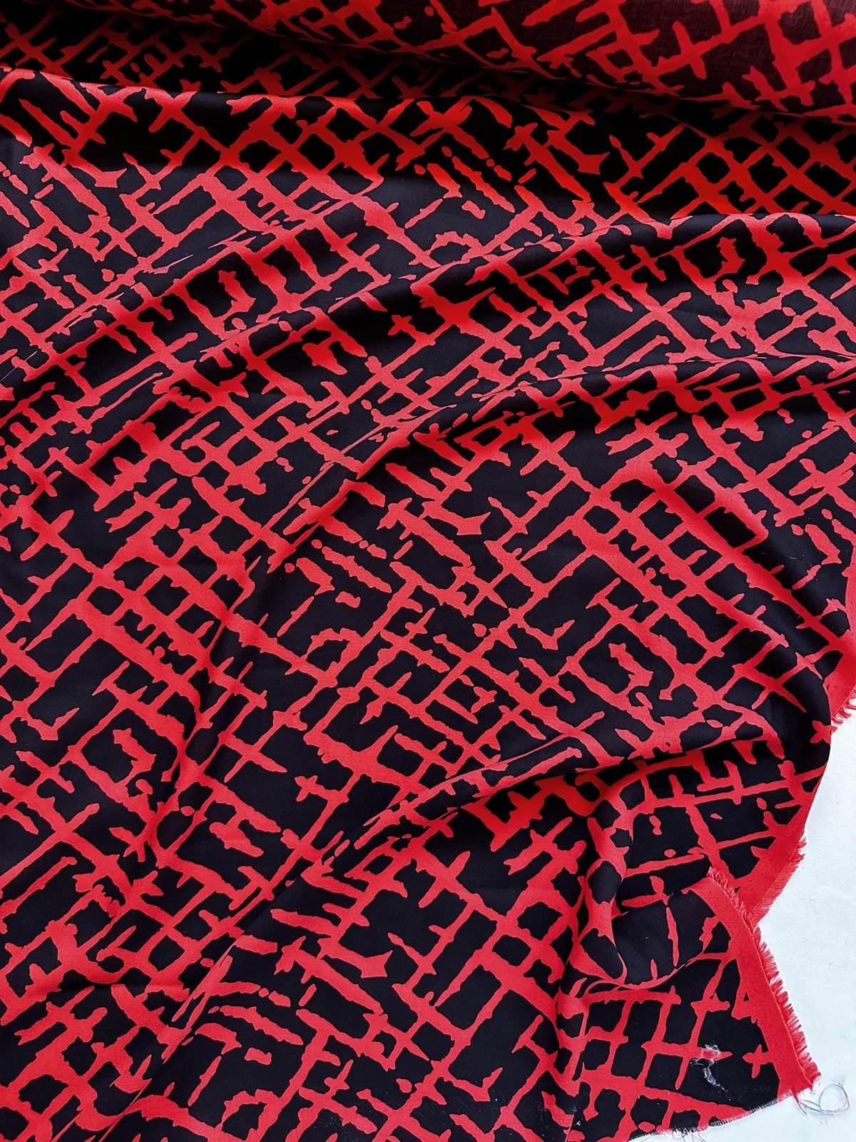 Red and Black Rayon Challis - L'Etoffe Fabrics LLC